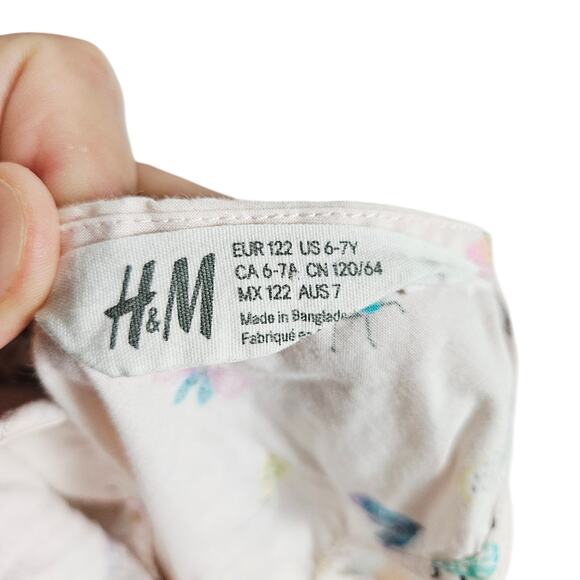 H&M Girls Size 6-7 Cotton Sundress White Pastel Bug Print Summer Cute Casual - Picture 3 of 5